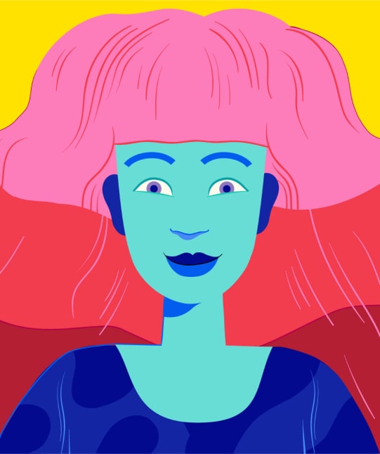 Ilustração de uma mulher de frente com o cabelo rosa